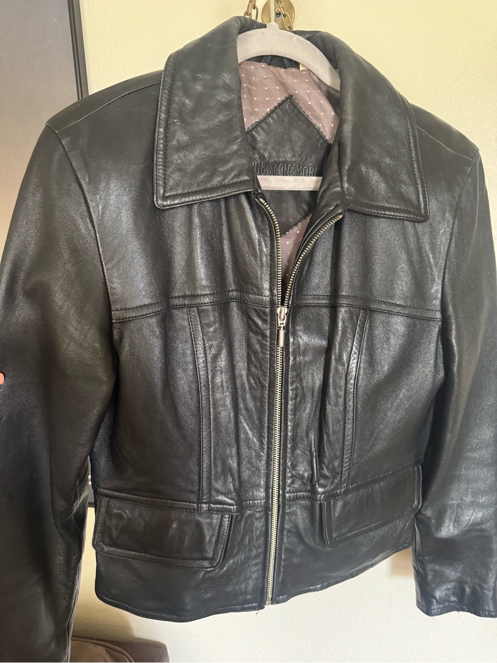 Vintage 90s Preston & York 100% Lambskin Leather Jacket — Black | Cropped Moto